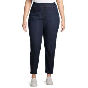 Terra & Sky 4X dark wash straight leg jeans w/ tummy control